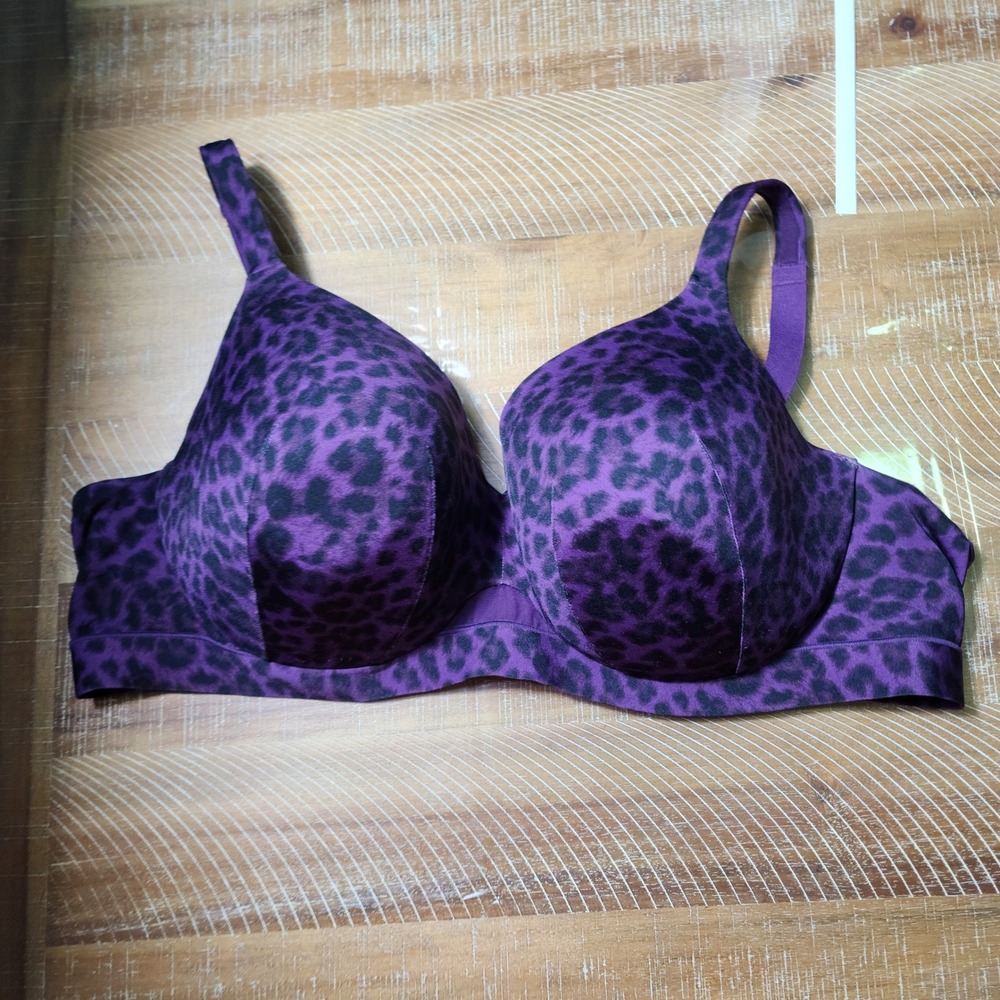 Cacique Purple Leopard Print Fullโ Coverage Underwire Bra 46C Plus Size Lingerie